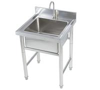 Kitchen Sink Set with Faucet, 304 Stainless Steel Catering Sink with Strainer, for Laundry Garage Indoor and Outdoor (50/60cm)