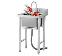 Kitchen Sink Single Bowl Commercial 304 Stainless Steel Prep Utility Sink, 1 Compartment Free Standing Single Bowl with Faucet, Hand Basin for Restaurant, Laundry, Garage, Workstation, Outdoor