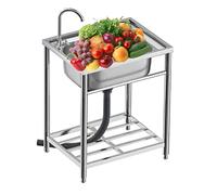 Kitchen Sink Single Bowl Unit Free Standing Utility Outdoor Utility with Storage Shelve Laundry tub Faucet combination with filter for Garage Restaurant Laundry Room. ( Color : Hot and cold , Siz