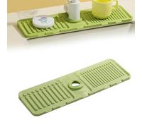 Kitchen Sink Splash Guard, 17.5 x 5.5 Silicone Sink Mat Splash Guard Faucet Handle Drip Catcher Tray,90° Foldable Faucet Draining Mat for Countertop, Bathroom, Farmhouse#Off White#Matcha Green
