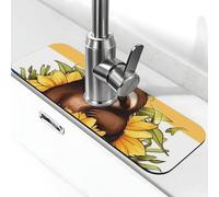 Kitchen Sink Splash Guard Cartoon sloth sitting on sunflower Faucet Mat Faucet Absorbent Mat Dish Drying Mat Kitchen Sink Mat Machine Washable Kitchen Sink Accessories