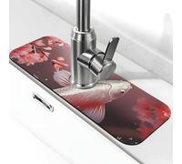 Kitchen Sink Splash Guard Cherry Blossom Red carp Faucet Mat Faucet Absorbent Mat Dish Drying Mat Kitchen Sink Mat Machine Washable Kitchen Sink Accessories