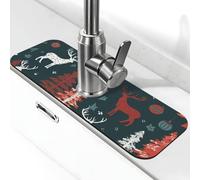 Kitchen Sink Splash Guard Cow deer tree christmas Faucet Mat Faucet Absorbent Mat Dish Drying Mat Kitchen Sink Mat Machine Washable Kitchen Sink Accessories