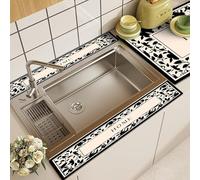 Kitchen Sink Splash Guard Faucet Mat - Modern Style PVC Absorbent Pad with Fast Drying Surface Long Counter Protector for Drip Catching Cup Drying Kitchen Bathroom Use (#M,14x50cm)