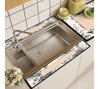 Kitchen Sink Splash Guard Faucet Mat - Modern Style PVC Absorbent Pad with Fast Drying Surface Long Counter Protector for Drip Catching Cup Drying Kitchen Bathroom Use (#E,40x70cm)