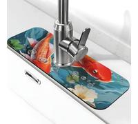 Kitchen Sink Splash Guard Japanese Pretty Red carp Fish Faucet Mat Faucet Absorbent Mat Dish Drying Mat Kitchen Sink Mat Machine Washable Kitchen Sink Accessories