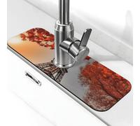 Kitchen Sink Splash Guard Paris Eiffel Tower with Autumn Leaves Faucet Mat Faucet Absorbent Mat Dish Drying Mat Kitchen Sink Mat Machine Washable Kitchen Sink Accessories