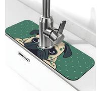 Kitchen Sink Splash Guard Pug Green Polka Dot Faucet Mat Faucet Absorbent Mat Dish Drying Mat Kitchen Sink Mat Machine Washable Kitchen Sink Accessories