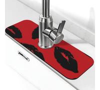 Kitchen Sink Splash Guard Red and black lips Faucet Mat Faucet Absorbent Mat Dish Drying Mat Kitchen Sink Mat Machine Washable Kitchen Sink Accessories