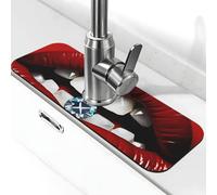 Kitchen Sink Splash Guard Red Lips with Diamond Faucet Mat Faucet Absorbent Mat Dish Drying Mat Kitchen Sink Mat Machine Washable Kitchen Sink Accessories