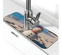 Kitchen Sink Splash Guard Sand Snowman on Beach Faucet Mat Faucet Absorbent Mat Dish Drying Mat Kitchen Sink Mat Machine Washable Kitchen Sink Accessories
