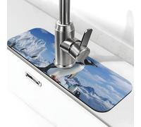 Kitchen Sink Splash Guard Snow mountain penguin Faucet Mat Faucet Absorbent Mat Dish Drying Mat Kitchen Sink Mat Machine Washable Kitchen Sink Accessories