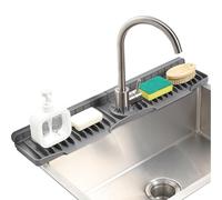 Kitchen Sink Splash Guard - Spout Collector, 15 Degree Sloped 27.5 Inch Rubber Tray for Undersink, Countertop Barrier with Channel, Under Draining, Water Deflector for Behind, Around and Plumbing