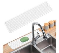 Kitchen Sink Splash Guard White - 35x8.8cm Slim Silicone Drain Mat Anti Slip Dishwasher Safe - Drip Catcher Sink Protector Mat for Faucet Kitchen Countertops Bathroom & RV (White)