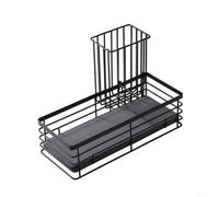 Kitchen Sink Sponge Holder with Diatomite Stone Tray - Fast Drying Carbon Steel Organizer for Sponges, Brushes & Soap - Space Saving Countertop Caddy Black