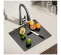 Kitchen Sink Stainless Steel 1 Bowl Inset Sink with Cover, Hidden Multifunction Kitchen Sink Space Saving for Small Kitchen, Fits Cabinet, with Drain Kit(Black-Gray#2,38x30cm)