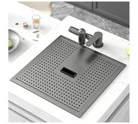 Kitchen Sink Stainless Steel 1 Bowl Inset Sink with Cover, Hidden Multifunction Kitchen Sink Space Saving for Small Kitchen, Fits Cabinet, with Drain Kit(Black-Gray#4,38x30cm)