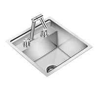 Kitchen Sink Stainless Steel Countertop Hidden with Cover, Folding Faucet, Mini Single Bowl Bar, Compact Siphon Drain Design for Small Spaces RV,Apartment,(Silver,32 * 43 * 23cm)