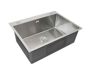 Kitchen Sink Stainless Steel Square Brushed Premium Handmade Satin Finish Commercial Single Bowl with Strainer Plug & Waste Pipe Set
