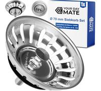 Kitchen sink strainer basket, Ø 79 mm, replacement for 125590, compatible with Blanco 3.5" drain sets from 1996 onwards, 18 slots strainer basket, 20 mm spigot with ball, Ø 7.8 mm pin