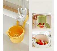Kitchen Sink Strainer Basket, Faucet Hanging Strainer, Multi-Functional Food Colander,Press Automatic Dumping Kitchen Draining Basket, Easy Drain Filter with Bottom Release (Yellow)