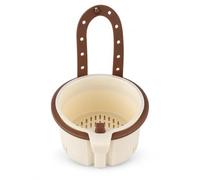 Kitchen Sink Strainer Basket, Hanging Food Catcher with Push Button，Brown | Plastic basket with an adjustable faucet strap and opening base for draining scraps, rinsing produce and storing sponges.