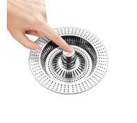 Kitchen Sink Strainer with Pop-Up Stopper, Stainless Steel Sink Plug Replacement for Sinks Hole Diameter 75-85mm, Lift-free One-push Pop Up Sink Stopper Food Catcher