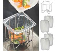 Kitchen Sink Strainer with Sink Strainer Basket and 200pcs Large Size Strainer Mesh Bags, Sink Food Catcher with Drain Net Bags, Meshmate Waste Rack Trash Catcher for Garbage Leftovers