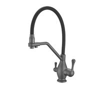 Kitchen Sink Tap，3 in 1 Kitchen Faucet with Drinking Water Outlet，360° Swivel High Arc Pull Down Solid Brass Cold and Hot Water Mixer Tap with Dual Handle (Gray)