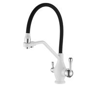 Kitchen Sink Tap，3 in 1 Kitchen Faucet with Drinking Water Outlet，360° Swivel High Arc Pull Down Solid Brass Cold and Hot Water Mixer Tap with Dual Handle (White)