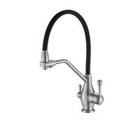 Kitchen Sink Tap，3 in 1 Kitchen Faucet with Drinking Water Outlet，360° Swivel High Arc Pull Down Solid Brass Cold and Hot Water Mixer Tap with Dual Handle (Drawn Silver)