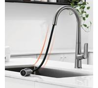 Kitchen Sink Tap 3 Way Kitchen Tap with Pull Out Spray Spin Hot and Cold Water Brass 3 Way Tap-Grey
