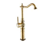 Kitchen Sink Tap 360° Swivel Basin Brass Mixer Retro Tap Single Lever Vintage Spout Cold and Hot Faucet, Lead Free High Single Lever Bar Bathroom Mixer Tap, Gold,XXL