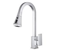 Kitchen Sink Tap Single Lever Pull Out Sink Mixer Tap with Sprayer & Bubbler 2 Function, Brass Kitchen Sink Faucet 360° Swivel Hot and Cold Water Mixer Faucet,Beige (Chrome)