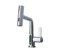 Kitchen Sink tap, Smart LED Temperature Display, Pull-Out, 3-Mode spout, All Brass Single Handle, Hybrid Single Lever tap Silvery