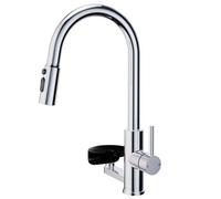Kitchen Sink Tap with Cup Washer Single Handle 3 Modes Pull Down Spray Head Taps High Arc Faucet with Glass Rinser fit 1 or 3 Hole Sinks Chrome