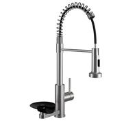 Kitchen Sink Tap with Cup Washer Single Handle Lever Commercial High Arc Pull Out Sprayer Spring Mixer Taps with Glass Rinser fit 1 or 3 Hole for Farmhouse Camper Laundry Utility RV Wet Bar Brushed