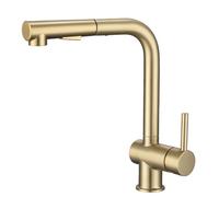 Kitchen Sink Tap with Pull Out Sprayer Swivel Hot and Cold Water Single Handle Kitchen Taps Pull Out Stainless Steel-Brushed Gold