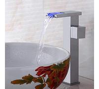 Kitchen Sink Taps Faucets Bathroom Led Faucet Chrome/Oil Brushed Waterfall Brass Basin Faucet Bathroom Mixer Tap Deck Mounted Basin Sink Mixer Tap/Tall Chrome No Led