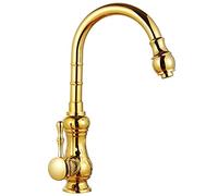 Kitchen Sink Taps Kitchen Tap Golden Copper Kitchen Faucet, Single Handle Single Hole Sink Tap, Thick European-Style Antique Hot and Cold Mixing Faucet, Easy Installation,Gold,20 *