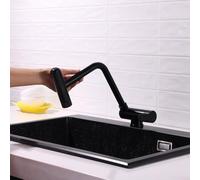 Kitchen Sink Taps Mixer 1 Hole Black Foldable Kitchen Tap L Single Handle Mixer Tap Stainless Steel(Black)