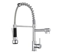 Kitchen Sink Taps Mixer High Arc 360° Rotation, Double Hole with Dual Sprayer, Hot/Cold Water Mixer, Brushed Stainless Steel with Black Handle for a Standard Kitchen