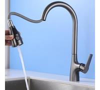 Kitchen Sink Taps Mixer Waterfall 3 Way Kitchen Mixer Pull Out Swivel Brass Single Handle Single Hole Multifunction 3 Way Kitchen Tap - Oatmeal Color,White LWX