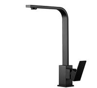 Kitchen Sink Taps Sink Faucet Square Copper Kitchen Faucet, Single Handle Single Hole Hot and Cold Water Sink Tap, 360 Degree Rotating Faucet, Water-Saving Bubbler,Black,22 * 35Cm