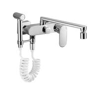 Kitchen Sink Taps Wall Mounted Chrome Hot and Cold Mixed 360° Rotatable Kitchen Tap Folding Faucet Kitchen Taps Mixer with Spray Gun Single Handle Chrome