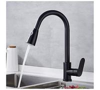 Kitchen Sink Taps with Pull Out Spout,Swivel Spout Dual Functional Sprayer,Monobloc Mixer Kitchen Tap,Vintage Single Lever Faucet Solid Brass Ceramic Valves,SIL，Black