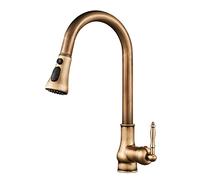 Kitchen Sink Taps with Pull Out Spray Antique Brass Hot and Cold Water Swivel Sink Tap