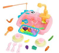 Kitchen Sink Toys Age 3+ Pretend Kitchen Toys for Kids with Tableware Accessories Vegetable Fruit Fishing Games for Toddlers Kids Kitchen Play Set with Running Water Gift for Girls and Boys Pink