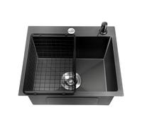 Kitchen Sink Undermount Drop-in Single Bowl Stainless Steel Black 40X45cm 45 * 40 Diamond Sink (Double Hole) + Undermount Set + 34 * 23 Drainage Basket +Soap Dispenser