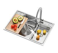 Kitchen Sink Unit Undermount Japanese Style with Storage Rack,304 Stainless Steel Single Bowl,3 Hole Design Professional Workstation